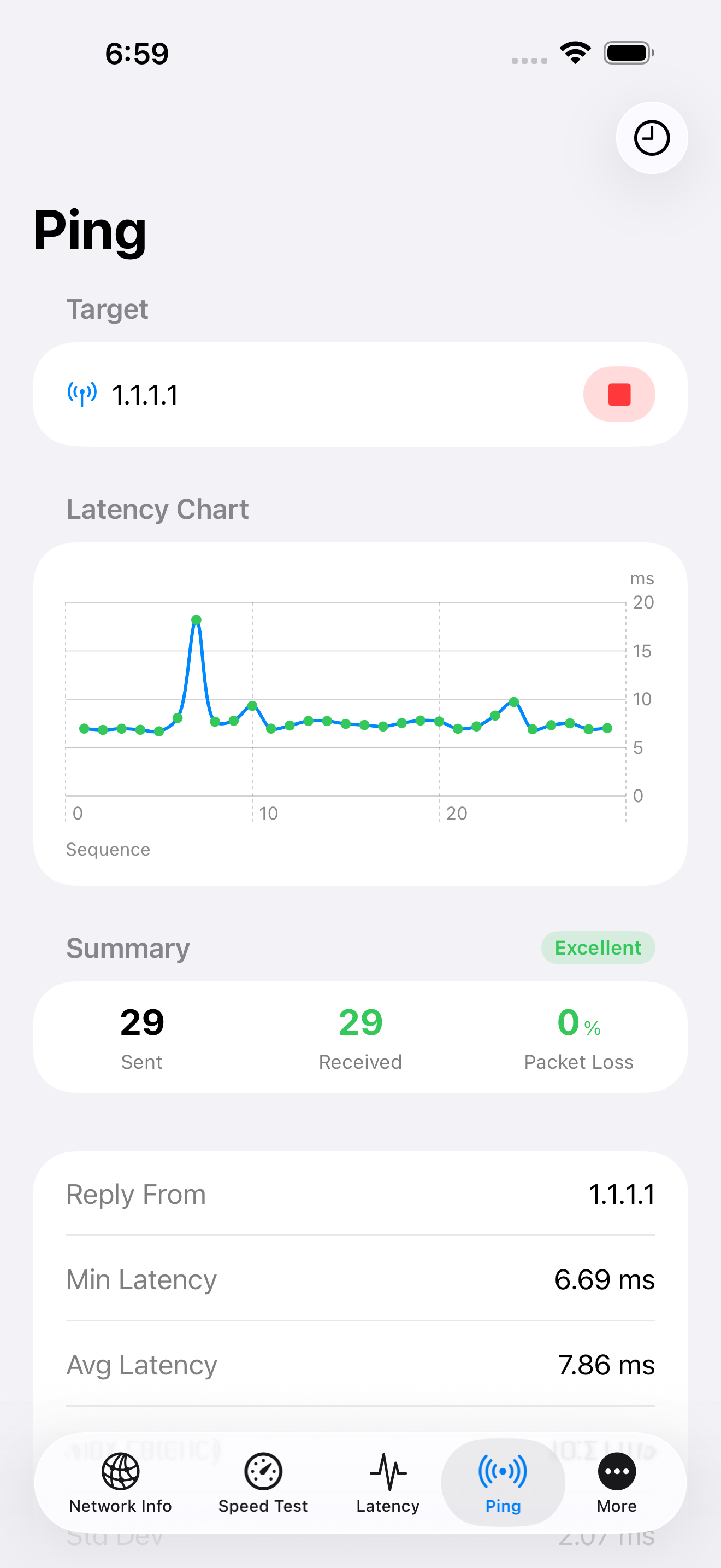 NetAnalyzer real-time ping results