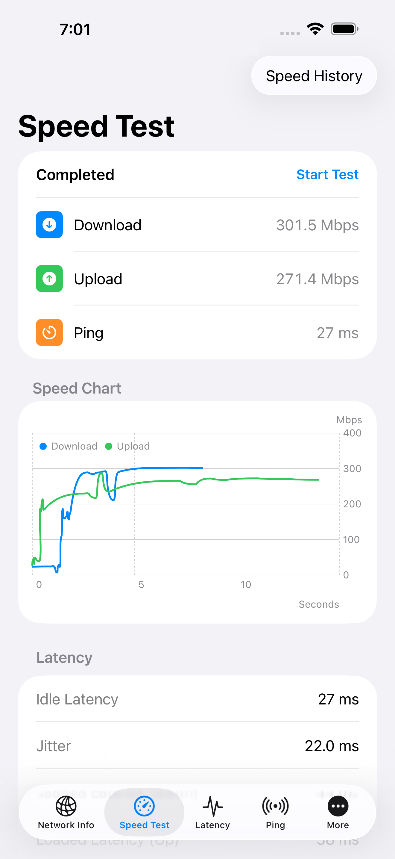 NetAnalyzer speed test screen